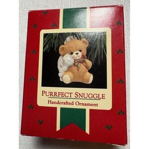 Hallmark PURRFECT SNUGGLE Teddy Bear/Kitten 1988 Ornament‎ w/Original Box